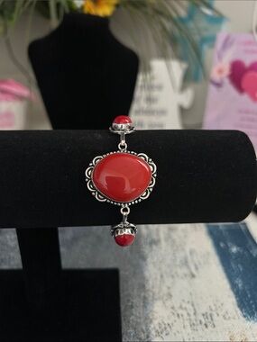 Sterling Silver Red Coral Gemstone Bracelet.
